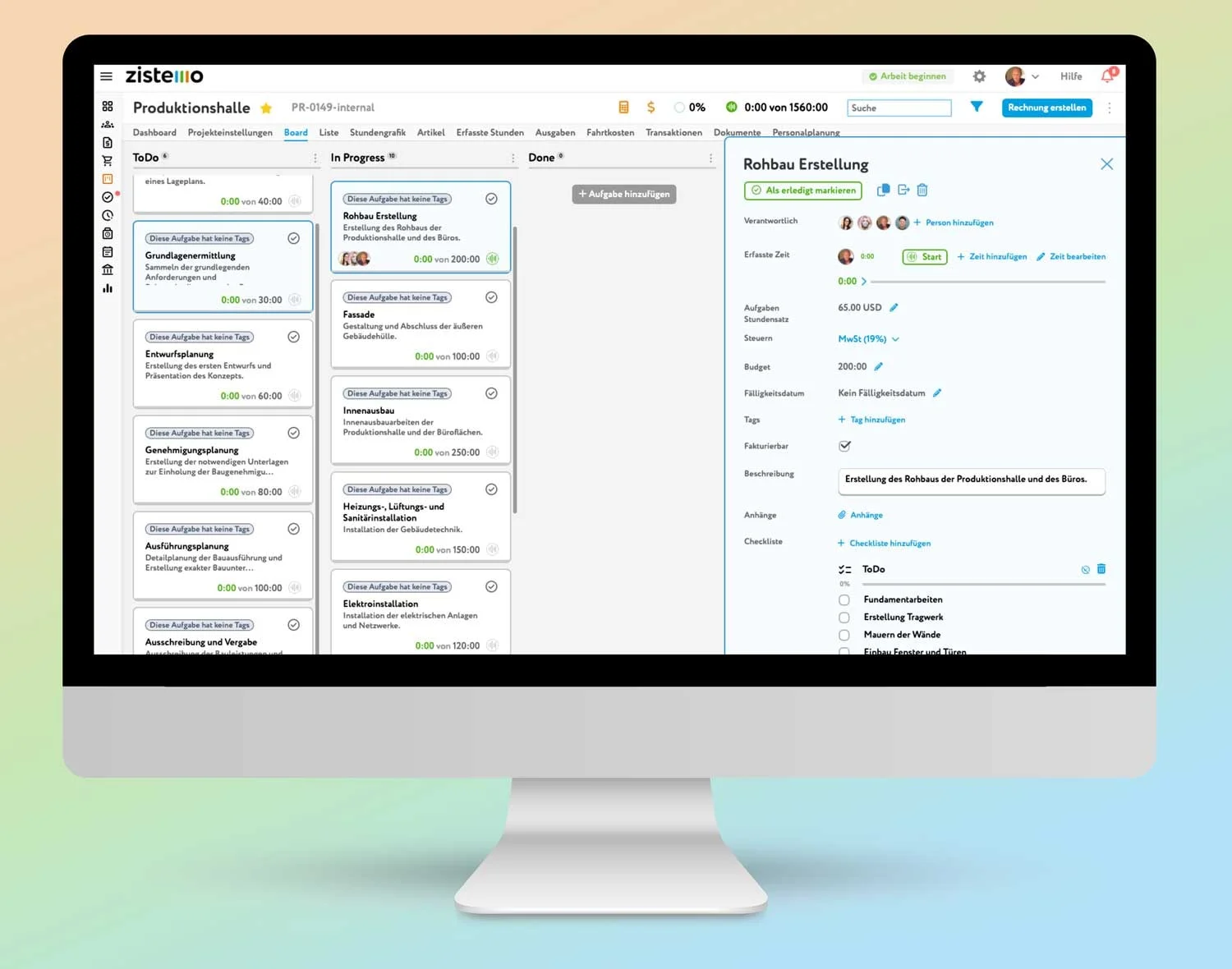 A Kanban board with cards and columns showing the workflow of a Kanban team and a Kanban tool