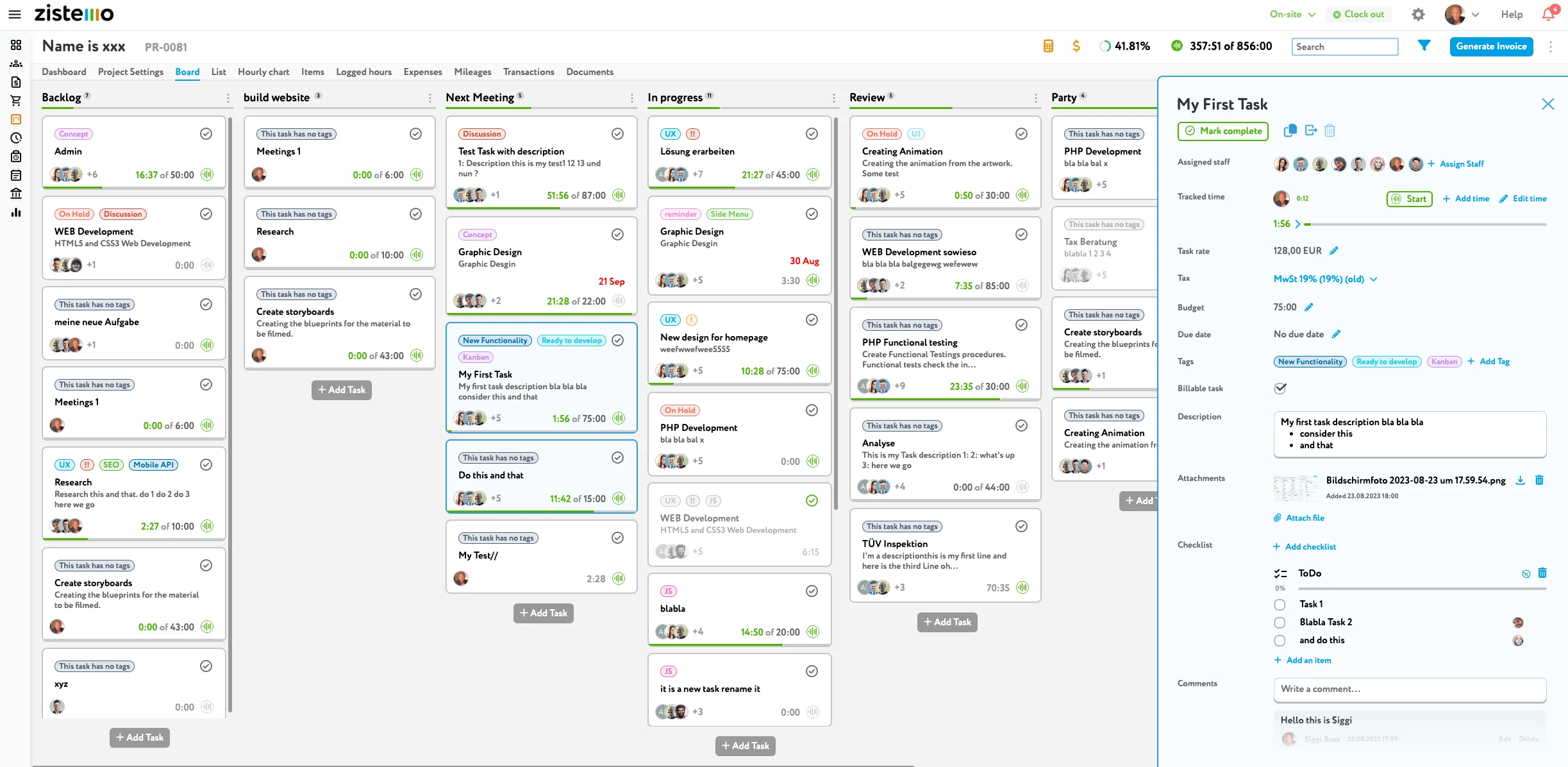 A Kanban board with cards and columns showing the workflow of a Kanban team and enhanced team collaboration