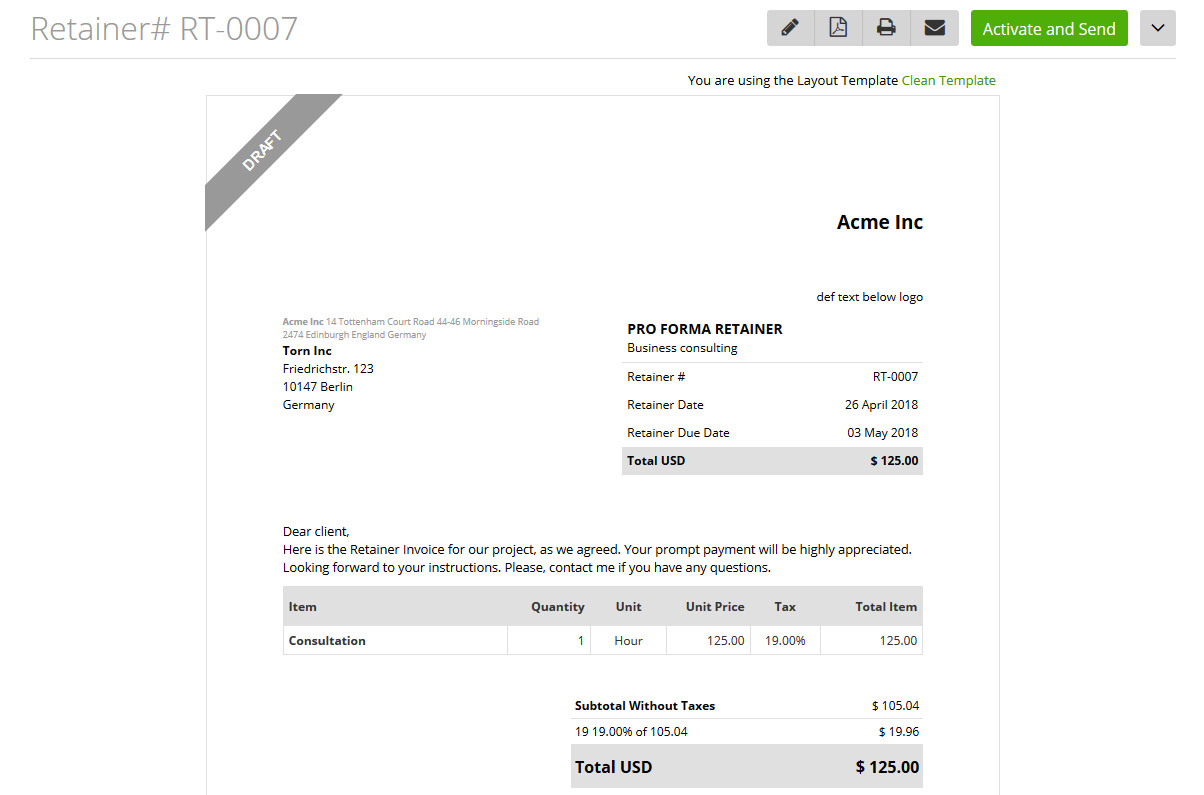 Retainer invoice template