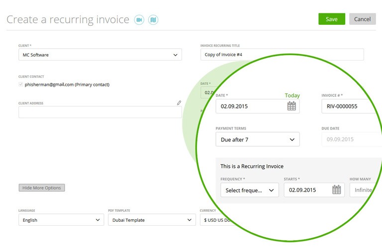 harvest app recurring invoice