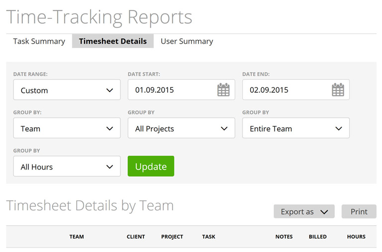 Instant time-tracking report