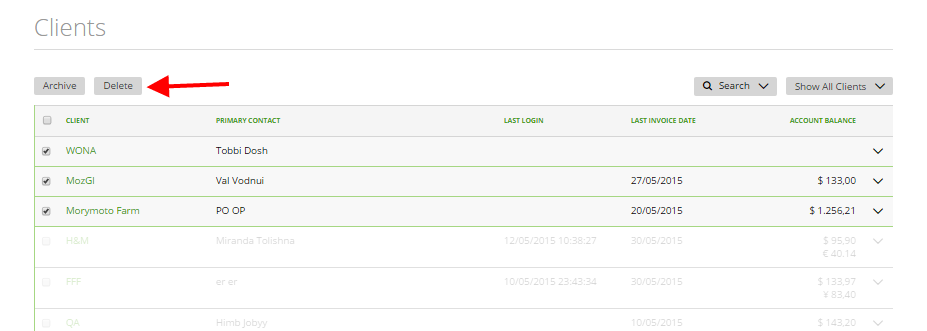 Delete clients
