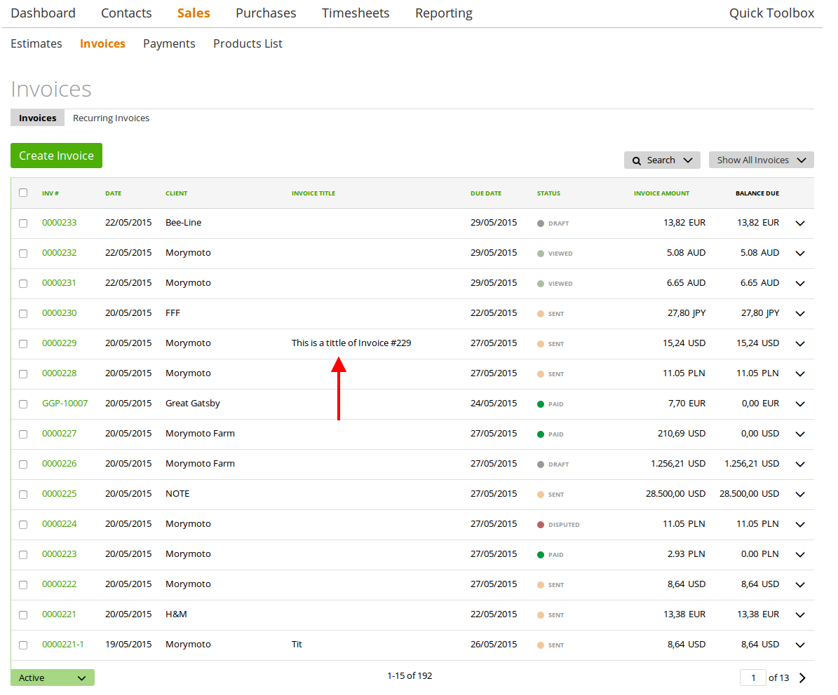 Invoice/Estimate grid