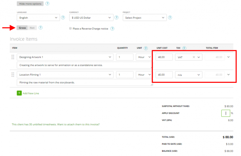 Gross/Net Prices on the Invoice/Estimate – Zistemo Knowledge Base