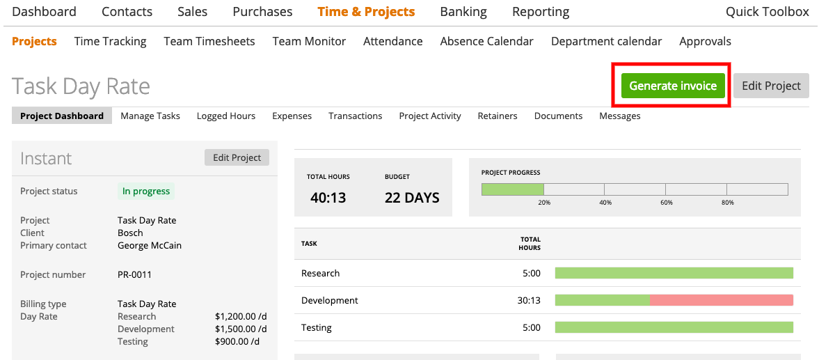 generate day rate invoice