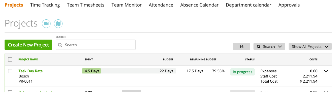 Task day rate projects