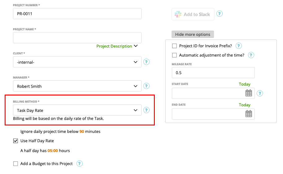 task day rate as billing method