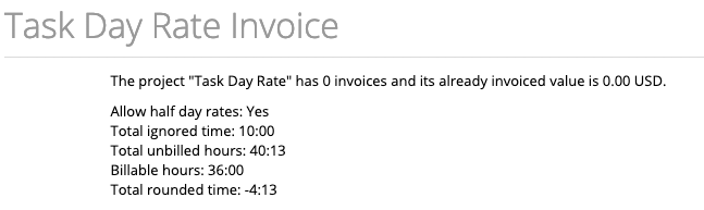 task day rate invoice header