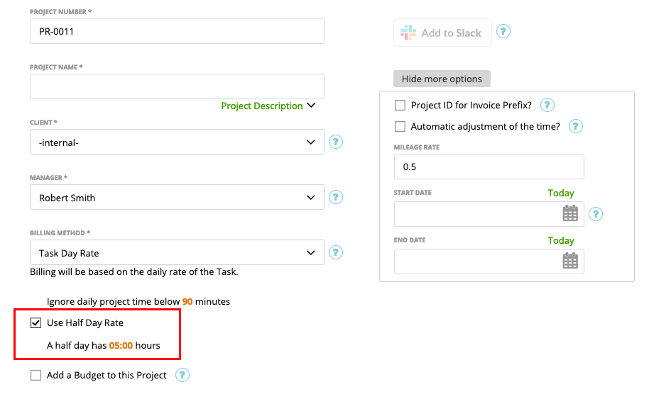 use half day rates as a billing method