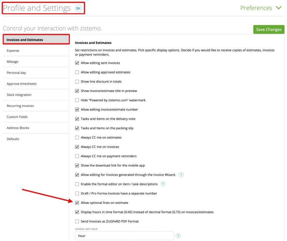 Optional items in an estimate – Zistemo Knowledge Base