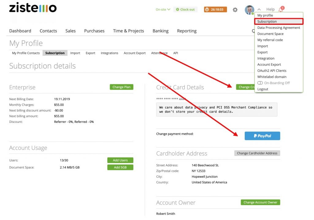 Change credit card details / payment method – Zistemo Knowledge Base